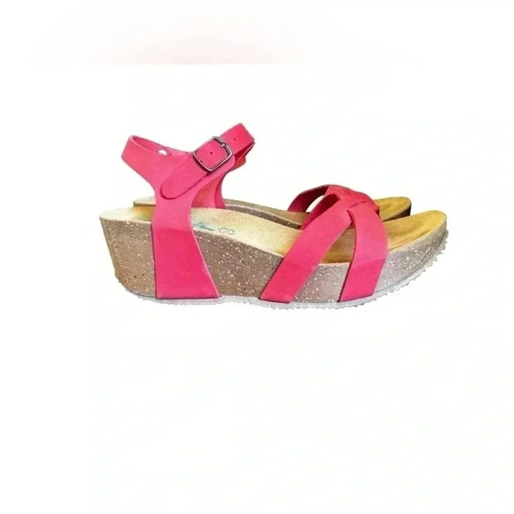 Bio nature Red Leather Platform Wedge Heels Size 41 - Picture 2 of 11